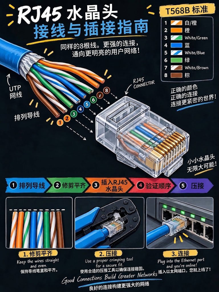 网络通讯-RJ45 水晶头接线与插接 —— 网络工程师必备(1)