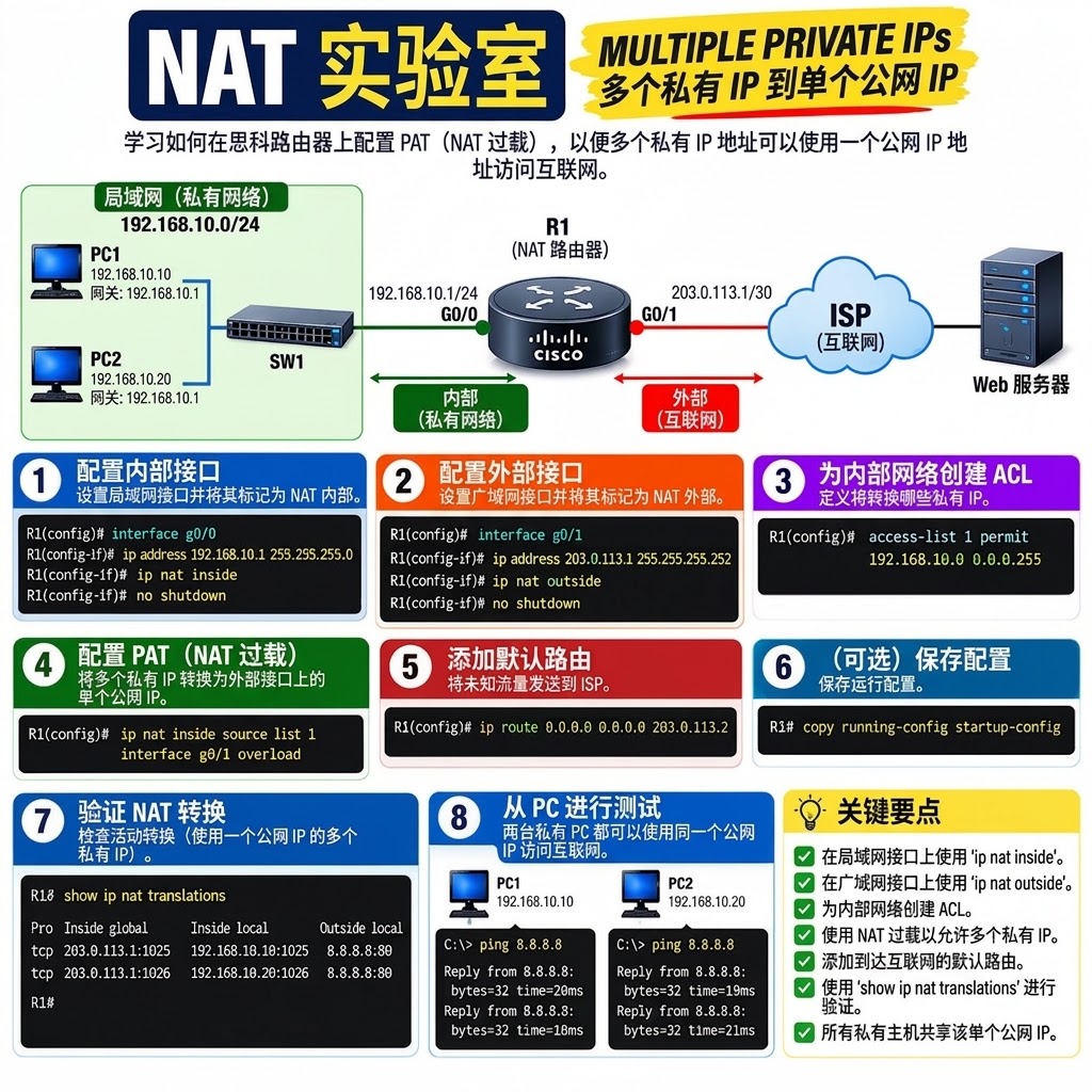 网络通讯-NAT 实验 —— 多个私有 IP 映射到单一公网 IP(1)